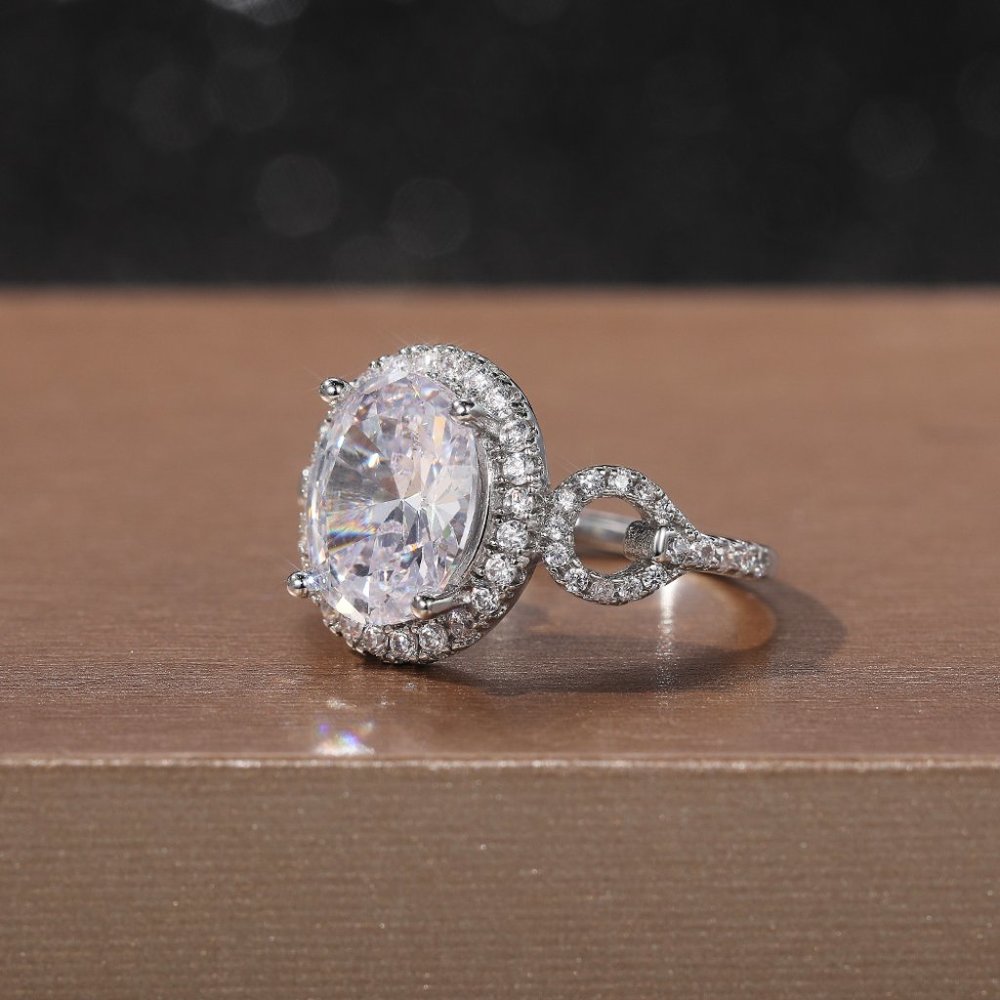 💍Beautiful Hollow Oval Pure Zircon Cubic Carved Macro Pave Silver Rings, K812 - Picture 4 of 7